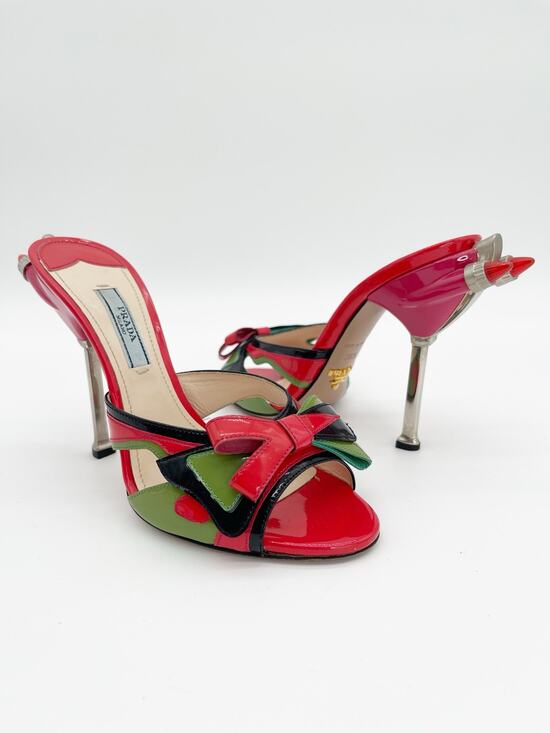 Prada Shoes - Prada S/S 2012 Runway Red Patent Hot Rod Rocket Tail Light Mule Sandals IT 36.5